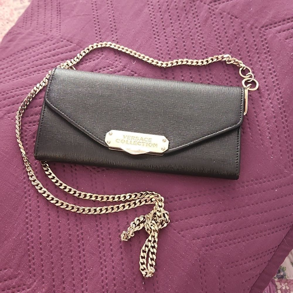 Versace Collection Black Envelope Clutch with Chain